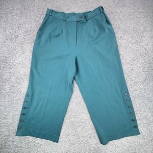 Norm Thompson Teal Green Cropped Wide Leg Pants Women's Sz 14P Old Money Office